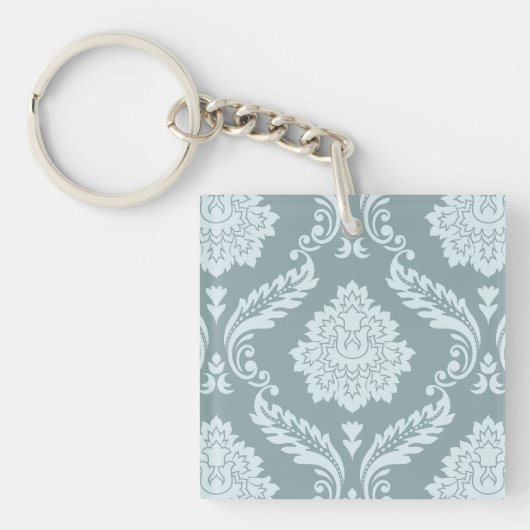 Rococo Damask Groot Patroon Eendenei Blauw+Turquoi Sleutelhanger (voorkant)
