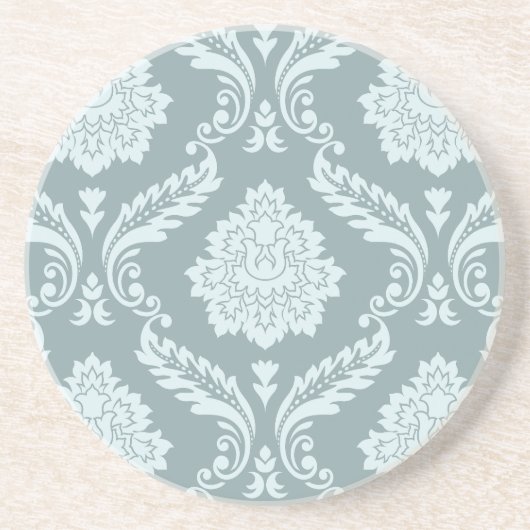 Rococo Damask Groot Patroon Eendenei Blauw+Turquoi Zandsteen Onderzetter (Voorkant)