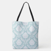 Rococo Damask Groot Patroon Wit op Eendenei Blauw Tote Bag (Achterkant)