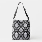 Rococo Damask Groot Patroon Wit op Zwart Crossbody Tas (Achterkant)