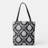Rococo Damask Groot Patroon Wit op Zwart Tote Bag (Achterkant)