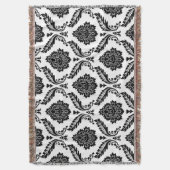 Rococo Damask Groot Patroon Zwart op Wit Deken (Voorkant Verticaal)