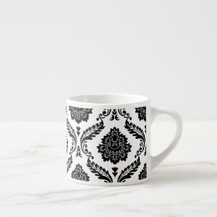 Rococo Damask Groot Patroon Zwart op Wit Espresso Kop