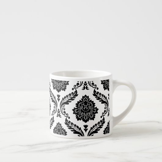 Rococo Damask Groot Patroon Zwart op Wit Espresso Kop (Rechts)