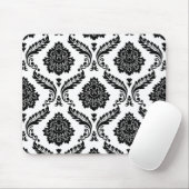 Rococo Damask Groot Patroon Zwart op Wit Muismat (Met muis)