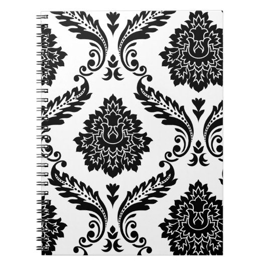 Rococo Damask Grote Off-Set Patroon Zwart op Wit Notitieboek (Voorkant)