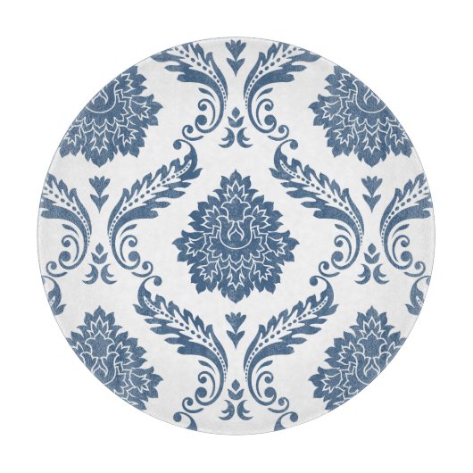 Rococo Damask Grote Patroon Blauw op Wit Snijplank (Voorkant)