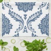 Rococo Damask Grote Patroon Blauw op Wit Theedoek (Gevouwen)