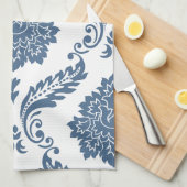 Rococo Damask Grote Patroon Blauw op Wit Theedoek (Quarter Fold)