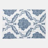 Rococo Damask Grote Patroon Blauw op Wit Theedoek (Horizontaal)