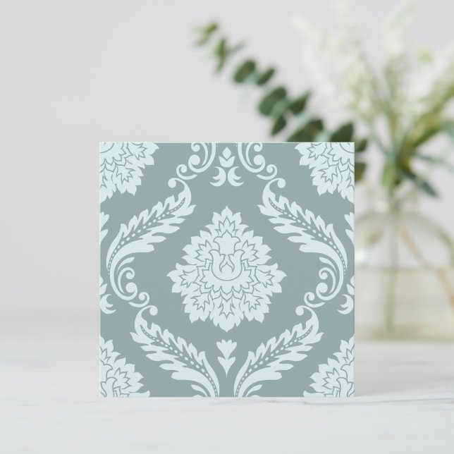 Rococo Damask Grote Patroon Eendenei Blauw+Turquoi (Staand voorkant)