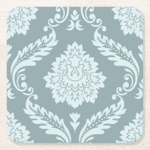 Rococo Damask Grote Patroon Eendenei Blauw+Turquoi Kartonnen Onderzetters