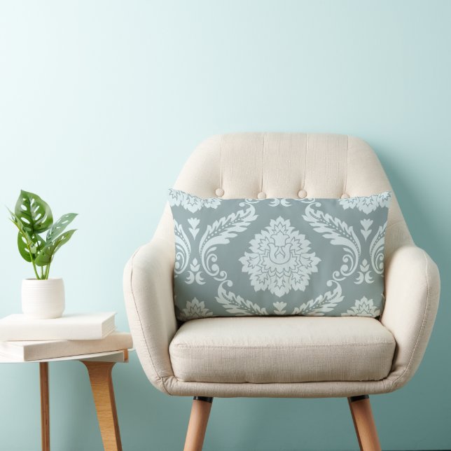 Rococo Damask Grote Patroon Eendenei Blauw+Turquoi Kussen (Stoel)