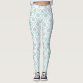 Rococo Damask herhalingspatroon Eendenei Blauw op Leggings (Voorkant)
