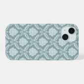 Rococo Damask herhalingspatroon eendenei blauw+tea iPhone 15 Case (Achterkant horizontaal)