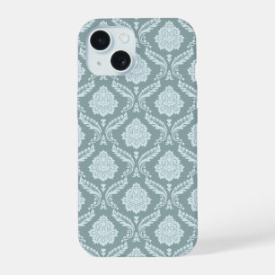 Rococo Damask herhalingspatroon eendenei blauw+tea iPhone 15 Case