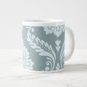 Rococo Damask Kunst I Eendenei Blauw+Turquoise Grote Koffiekop (Voorkant rechts)