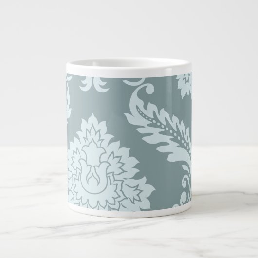 Rococo Damask Kunst I Eendenei Blauw+Turquoise Grote Koffiekop (Voorkant)