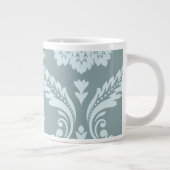 Rococo Damask Kunst I Eendenei Blauw+Turquoise Grote Koffiekop (Rechts)