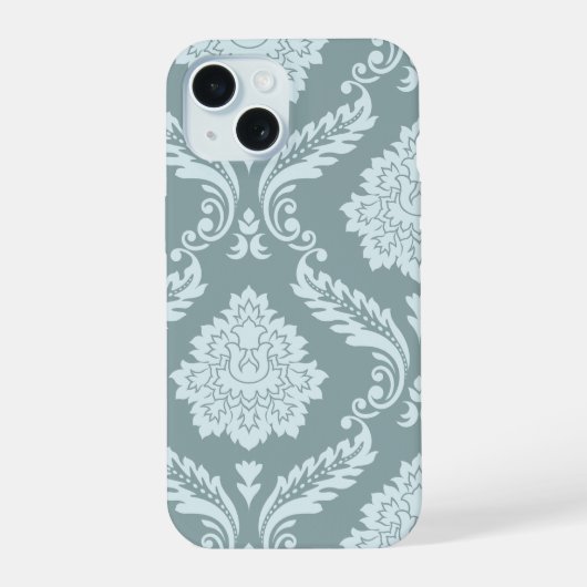 Rococo Damask Kunst I Eendenei Blauw+Turquoise iPhone 15 Case (Achterkant)