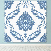 Rococo Damask Lg Patroon Blauw op Wit Canvas Afdruk (Insitu (Houten vloer))