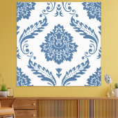 Rococo Damask Lg Patroon Blauw op Wit Canvas Afdruk (Insitu (Woonkamer))