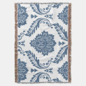 Rococo Damask Lg Patroon Blauw op Wit Deken (Voorkant Verticaal)