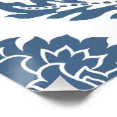 Rococo Damask Lg Patroon Blauw op Wit Perfect Poster (Hoek)
