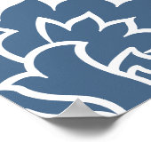 Rococo Damask Lg Patroon Blauw op Wit Poster (Hoek)