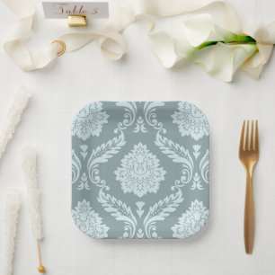 Rococo Damask Lg Patroon Eendenei Blauw+Teal Papieren Bordje