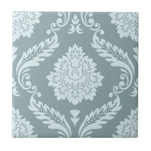 Rococo Damask Lg Patroon Eendenei Blauw+Turquoise Tegeltje