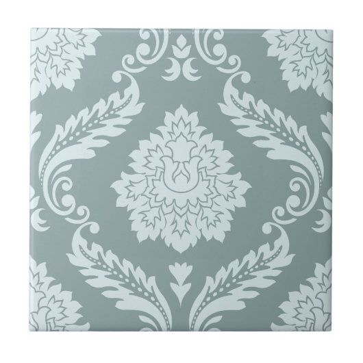Rococo Damask Lg Patroon Eendenei Blauw+Turquoise Tegeltje (Voorkant)