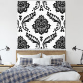 Rococo Damask Lg Patroon Zwart op Wit Canvas Afdruk (Insitu (Slaapkamer))