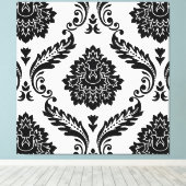 Rococo Damask Lg Patroon Zwart op Wit Canvas Afdruk (Insitu (Houten vloer))