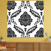 Rococo Damask Lg Patroon Zwart op Wit Canvas Afdruk (Insitu (Woonkamer))
