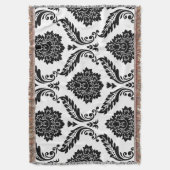Rococo Damask Lg Patroon Zwart op Wit Deken (Voorkant Verticaal)