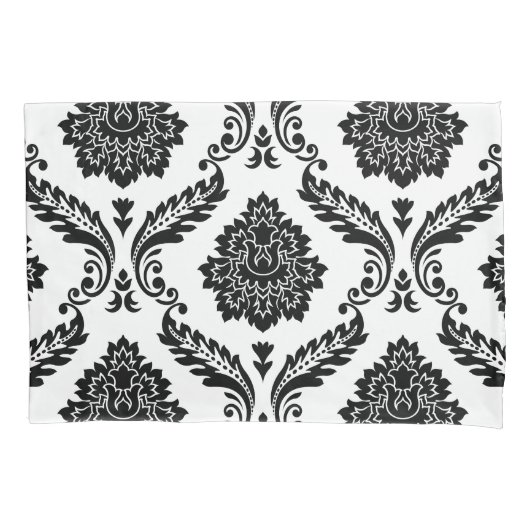 Rococo Damask Lg Patroon Zwart op Wit Kussensloop (Voorkant)