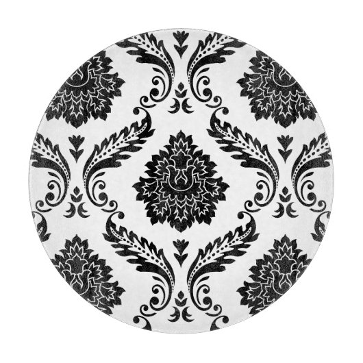 Rococo Damask Lg Patroon Zwart op Wit Snijplank (Voorkant)