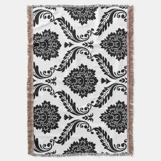 Rococo Damask Lg Pattern Black on White Deken (Voorkant Verticaal)