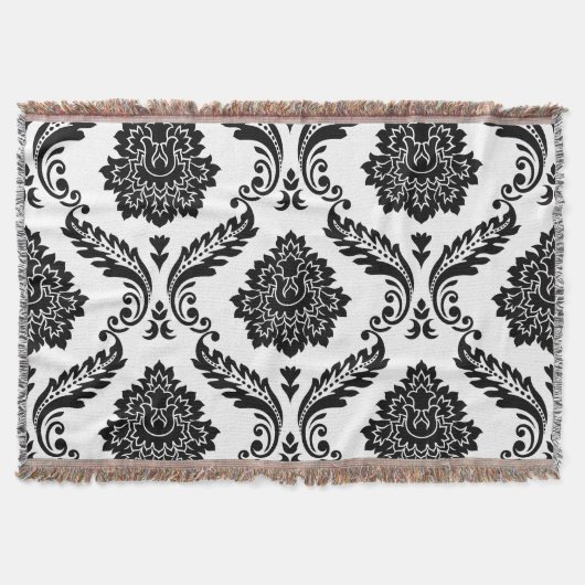 Rococo Damask Lg Pattern Black on White Deken (Voorkant)
