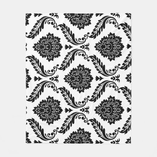 Rococo Damask Lg Pattern Black on White Fleece Deken (Voorkant)