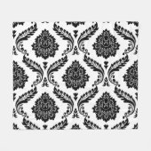 Rococo Damask Lg Pattern Black on White Fleece Deken (Voorkant (Horizontaal))