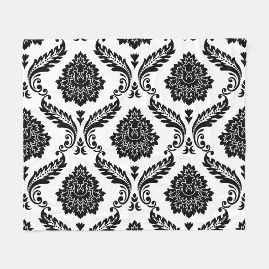 Rococo Damask Lg Pattern Black on White Fleece Deken (Voorkant (Horizontaal))