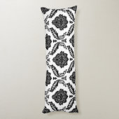 Rococo Damask Lg Pattern Black on White Lichaamskussen (Achterkant (Verticaal))