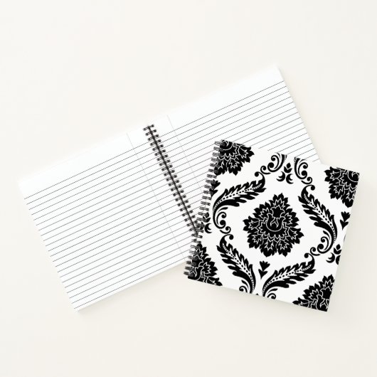 Rococo Damask Lg Pattern Black on White Notitieboek (Binnen)