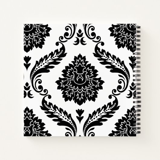 Rococo Damask Lg Pattern Black on White Notitieboek (Achterkant)