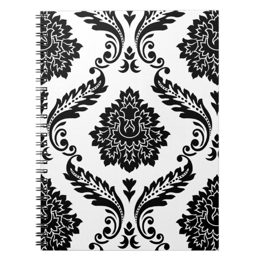 Rococo Damask Lg Pattern Black on White Notitieboek (Voorkant)