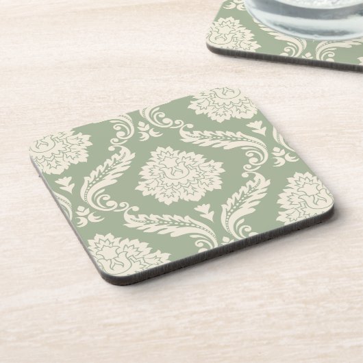 Rococo Damask Lg Pattern Cream on Green Bier Onderzetter (Linkerzijde)