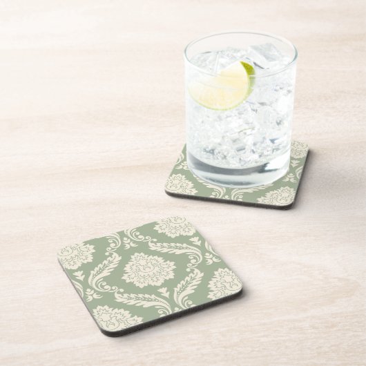 Rococo Damask Lg Pattern Cream on Green Bier Onderzetter (Rechterzijde)