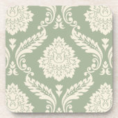 Rococo Damask Lg Pattern Cream on Green Bier Onderzetter (Voorkant)